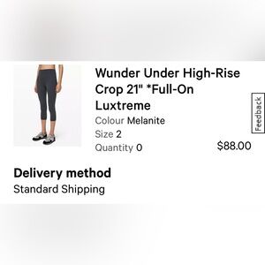 Near new Lululemon Wunder Under High-rise Crop 21” full-on Luxtreme Size two